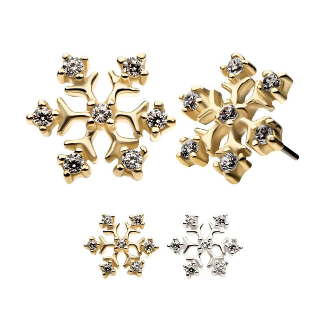 Invictus 14Kt Gold Threadless with 7 4-Prong Set Round Clear CZ Snowflake Top