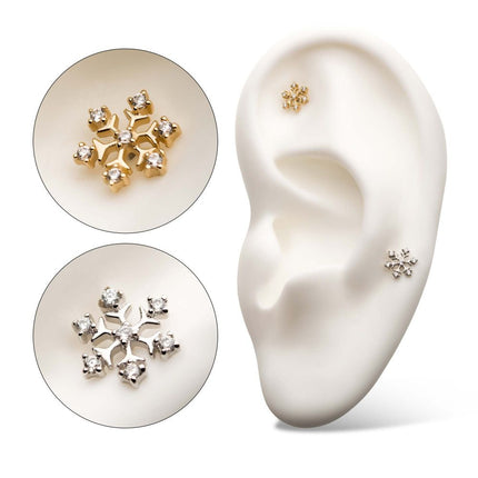 Invictus 14Kt Gold Threadless with 7 4-Prong Set Round Clear CZ Snowflake Top