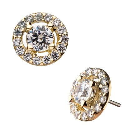 Invictus 14Kt Yellow Gold Threadless with Multi-Prong Set Clear Gem Cut Out Circle Top