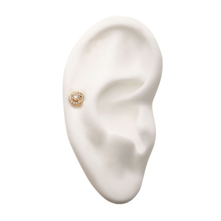 Invictus 14Kt Yellow Gold Threadless with Multi-Prong Set Clear Gem Cut Out Circle Top