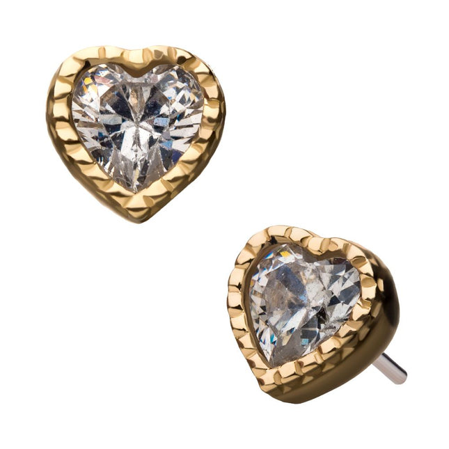 Invictus 14Kt Yellow Gold Threadless with Clear Gem and Beads Heart Top