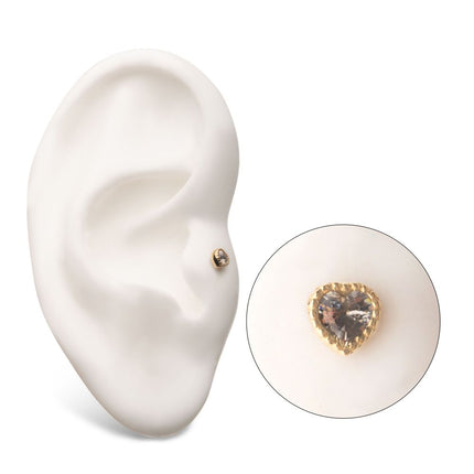 Invictus 14Kt Yellow Gold Threadless with Clear Gem and Beads Heart Top