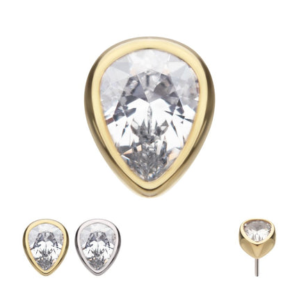 Invictus 14Kt Gold Threadless Bezel Set Pear Gem Top