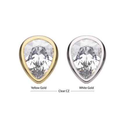 Invictus 14Kt Gold Threadless Bezel Set Pear Gem Top