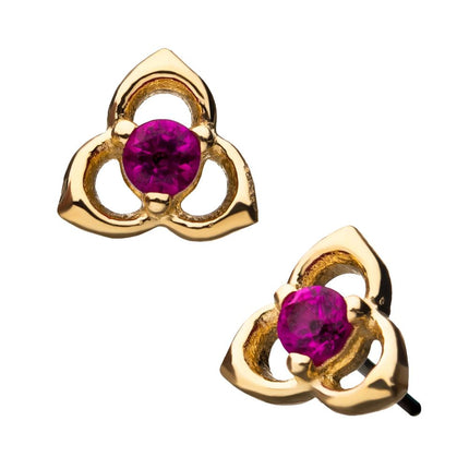 Invictus 14Kt Yellow Gold Threadless Pronged Pink CZ Trinity Knot Top