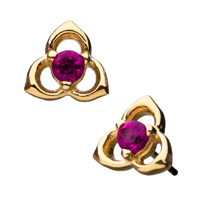 Invictus 14Kt Yellow Gold Threadless Pronged Pink CZ Trinity Knot Top