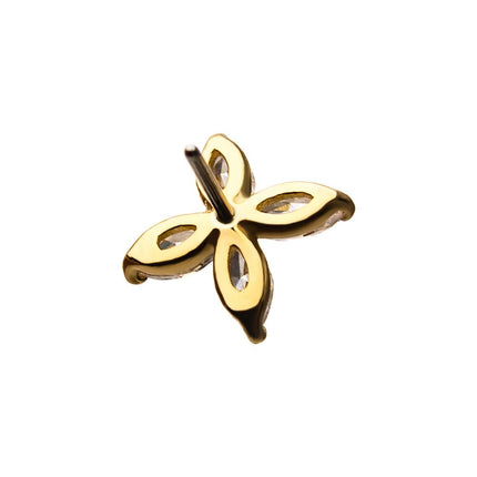 Invictus 14kt Yellow Gold Threadless 4-Clear Gem Flower Top