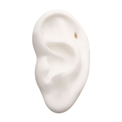 Invictus 14Kt Yellow Gold Threadless with 3-Clear Gem Bar Top