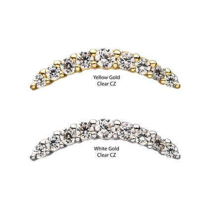 Invictus 14Kt Gold Threadless Curved Bar Top with 9 Prong Set Gem Cluster