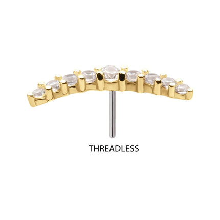 Invictus 14Kt Gold Threadless Curved Bar Top with 9 Prong Set Gem Cluster