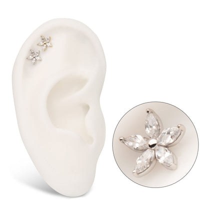 Invictus 14Kt Gold Threadless Flower Top with 5 Petal Marquise Prong Set Gem