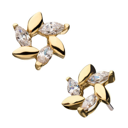 Invictus 14Kt Yellow Gold Threadless Wheat Shape 3-Clear Gem Top