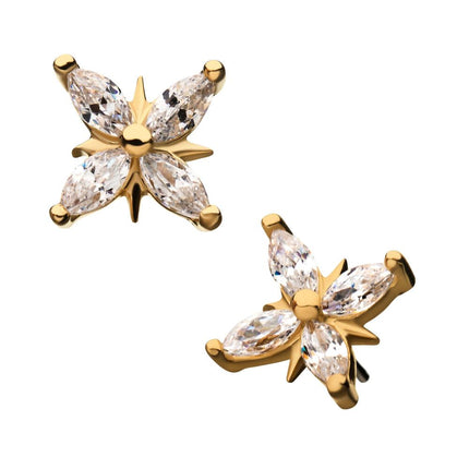 Invictus 14Kt Yellow Gold Threadless with Prong Set 4-Clear CZ Cross Top