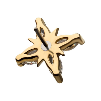 Invictus 14Kt Yellow Gold Threadless with Prong Set 4-Clear CZ Cross Top