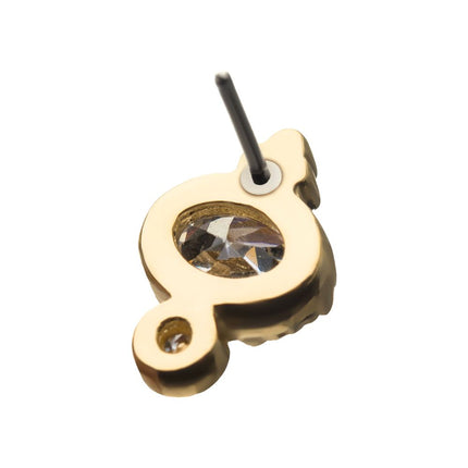 Invictus 14Kt Yellow Gold Threadless with Big & Small Clear Gem & Tri-bead Top