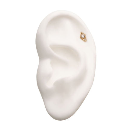 Invictus 14Kt Yellow Gold Threadless with Big & Small Clear Gem & Tri-bead Top