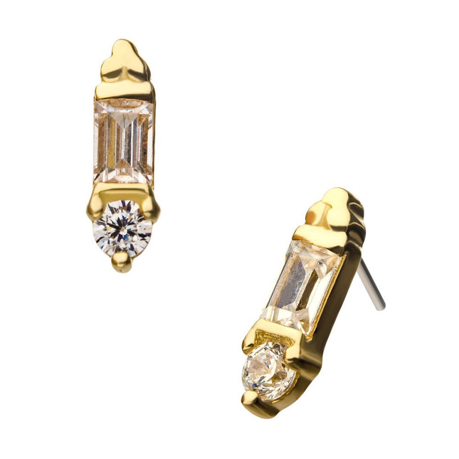 Invictus 14kt Yellow Gold Threadless 8mm Dual Clear Gem Top