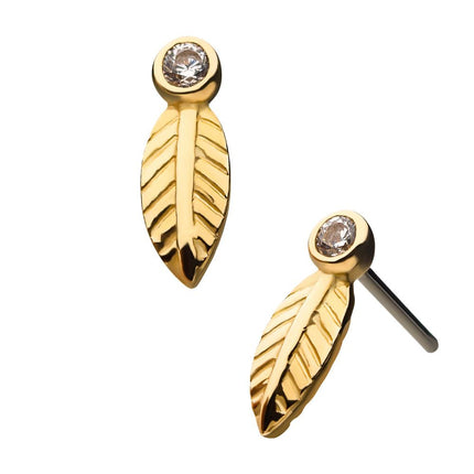 Invictus 14Kt Yellow Gold Threadless  Bezel Set Gem Leaf Top