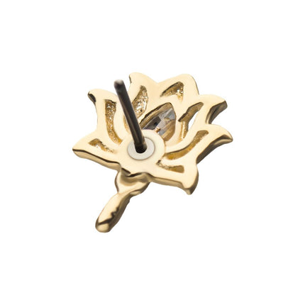 Invictus 14Kt Yellow Gold Threadless with Clear Gem Lotus Top