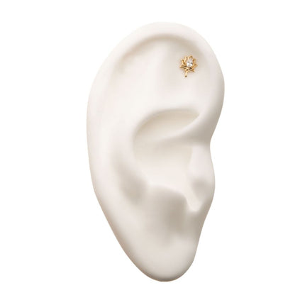 Invictus 14Kt Yellow Gold Threadless with Clear Gem Lotus Top