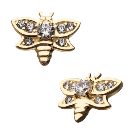 Invictus 14Kt Yellow Gold Threadless with Clear Gem Bee Top