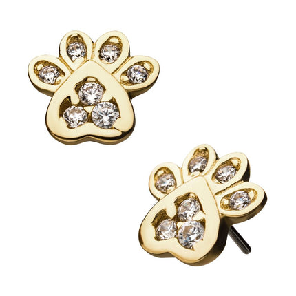 Invictus 14Kt Yellow Gold Threadless with Dog Paw Clear CZ Top