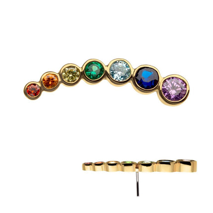 Invictus 14Kt Yellow Gold Threadless with Bezel Set  Rainbow CZ 7-Cluster Top (Right Ear)