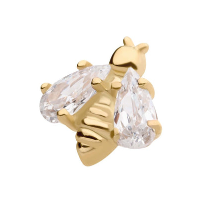 Invictus 14Kt Yellow Gold Threadless with 4-Prong Set CZ Bee Top