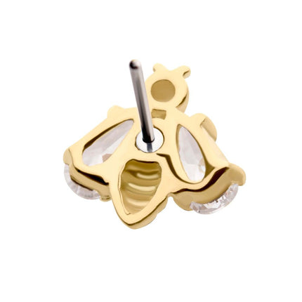 Invictus 14Kt Yellow Gold Threadless with 4-Prong Set CZ Bee Top