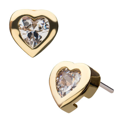 Invictus 14Kt Yellow Gold Threadless Clear Gem Fancy Heart Top