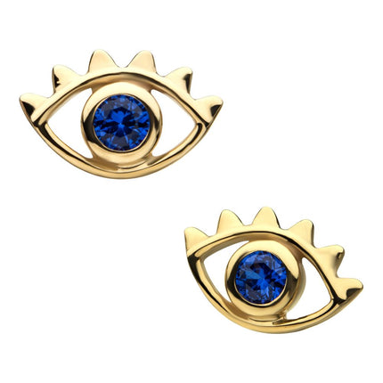Invictus 14kt Yellow Gold Threadless Open Eye Outline with Blue CZ Top