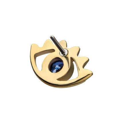 Invictus 14kt Yellow Gold Threadless Open Eye Outline with Blue CZ Top