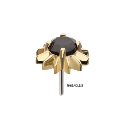 Invictus 14Kt Yellow Gold Threadless Spike Edge Prong Set Round Gem Top