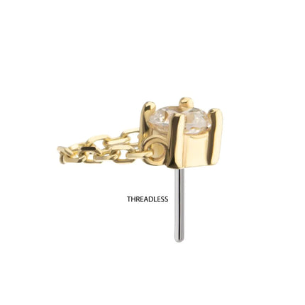 Invictus 14Kt Yellow Gold Threadless 4-Prong Round Gem Top with Rolo Chain Dangle