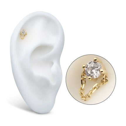 Invictus 14Kt Yellow Gold Threadless 4-Prong Round Gem Top with Rolo Chain Dangle