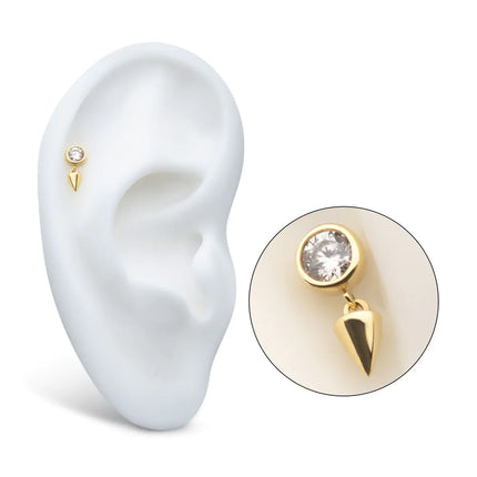 Invictus 14Kt Yellow Gold Threadless Bezel Set Round Gem Top with Spike Dangle