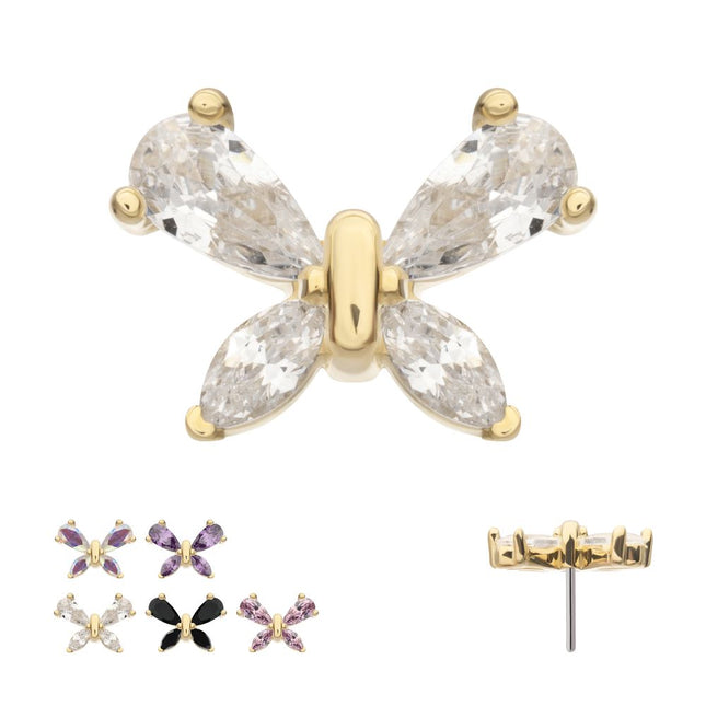 Invictus 14Kt Yellow Gold Threadless Butterfly Top with Prong Set Teardrop & Marquise Gem