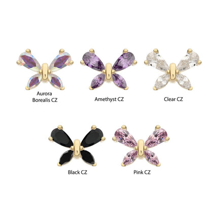 Invictus 14Kt Yellow Gold Threadless Butterfly Top with Prong Set Teardrop & Marquise Gem
