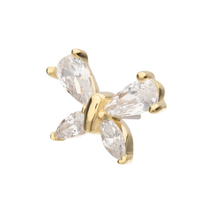 Invictus 14Kt Yellow Gold Threadless Butterfly Top with Prong Set Teardrop & Marquise Gem