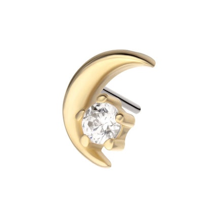 Invictus 14Kt Gold Threadless Crescent Moon with Round Gem/Opal Top