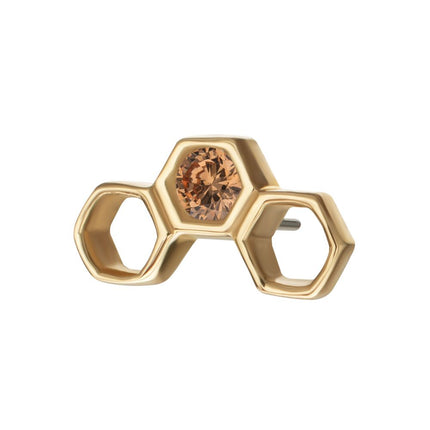 Invictus 14Kt Yellow Gold Threadless Bezel Gem Hollow Out Honeycomb Top