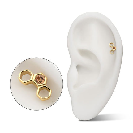 Invictus 14Kt Yellow Gold Threadless Bezel Gem Hollow Out Honeycomb Top