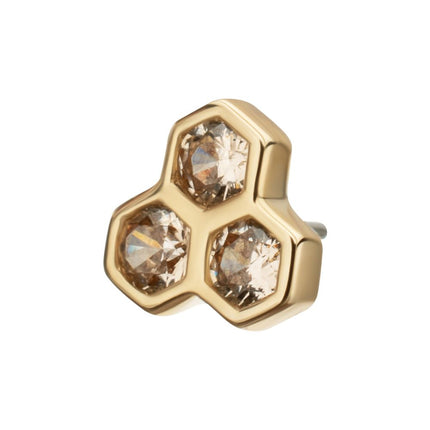 Invictus 14Kt Yellow Gold Threadless Bezel Gem Triple Honeycomb Top