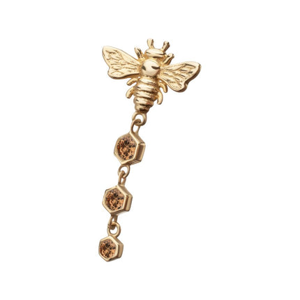Invictus 14Kt Yellow Gold Threadless Bee Top with Triple Bezel Set Hexagon Gem Dangle