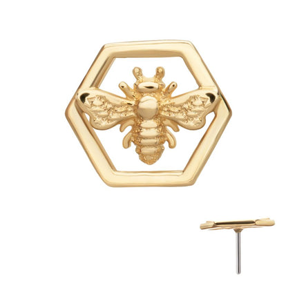 Invictus 14Kt Yellow Gold Threadless Hexagon Bee Top