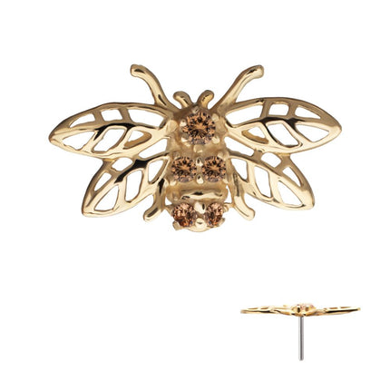 Invictus 14Kt Yellow Gold Threadless Prong Set Gem Hollow Cut Bee Top