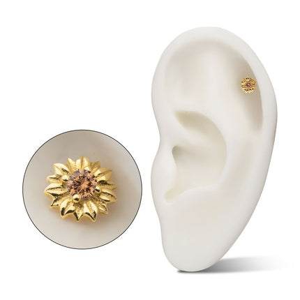 Invictus 14Kt Yellow Gold Threadless Prong Set Gem Sunflower Top