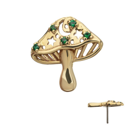 Invictus 14Kt Yellow Gold Threadless Prong Set Emerald Gem Mystic Mushroom Top