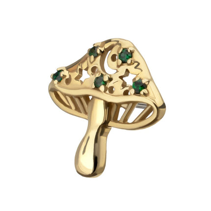 Invictus 14Kt Yellow Gold Threadless Prong Set Emerald Gem Mystic Mushroom Top