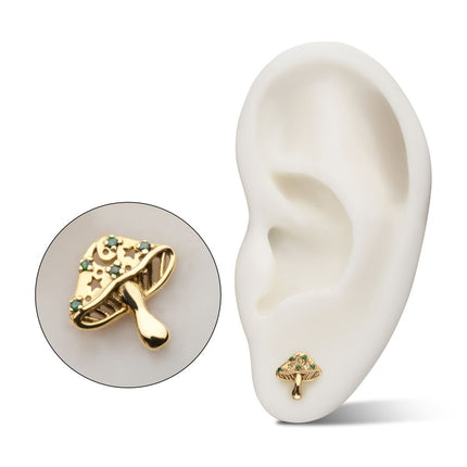 Invictus 14Kt Yellow Gold Threadless Prong Set Emerald Gem Mystic Mushroom Top